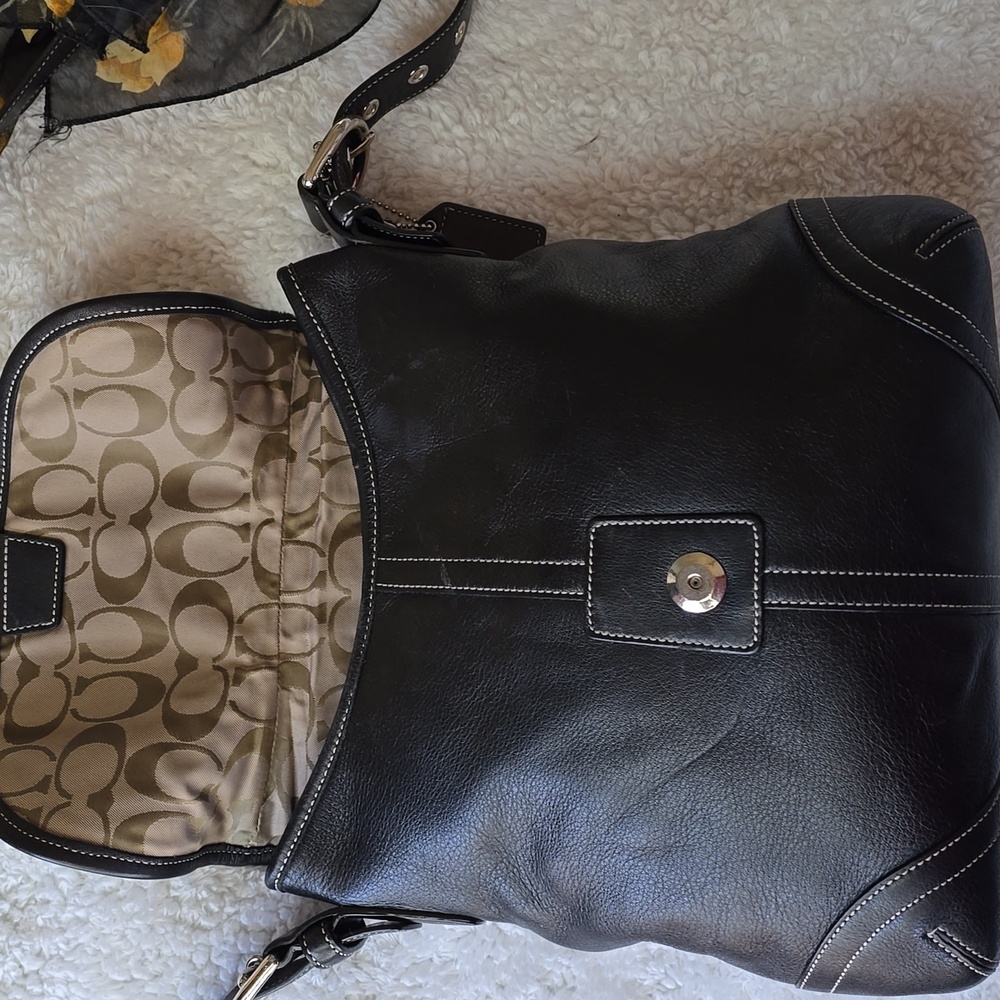 Coach Black Leather Shoulder Bag with Silver Buckle - Picture 12 of 16